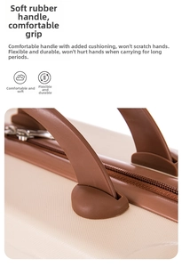 Detail of ergonomic soft rubber handle on portable suitcase with cushioned grip