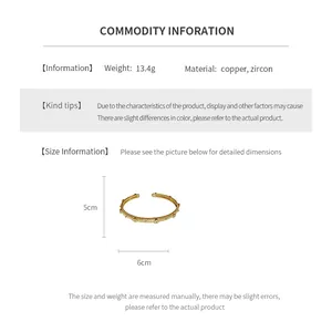 Detailed dimension chart for 13.4g gold-plated copper and zircon open bangle