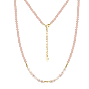 Elegant S925 sterling silver necklace with freshwater pearls and pink faceted beads