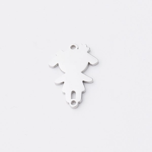 Close-up of a girl-shaped mirror polished stainless steel pendant for DIY jewelry