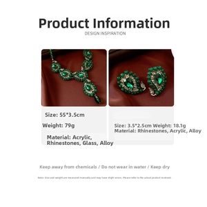 Détails de l'ensemble de bijoux vintage vert avec dimensions et caractéristiques