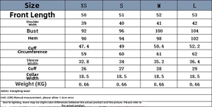 Detailed size chart with measurements for the women short tweed jacket in various sizes