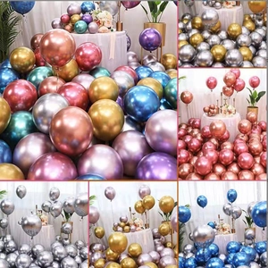 Assorted 10-inch metallic party balloons in gold silver and rose gold for festive decoration