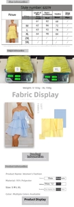 Size guide for yellow backless tiered dress with length, bust, and waist measurements