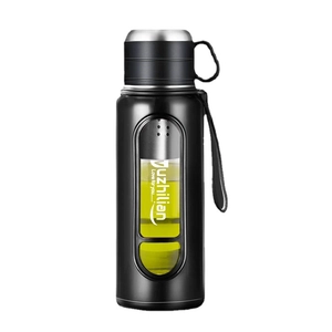 Large capacity insulated glass water bottle with tea infuser and portable carry handle