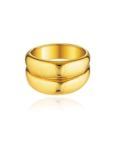 Macro detail of 18K gold and silver two-tone double layer ring with a textured finish