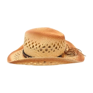 Chapeau de cowboy en paille respirant avec aérations et ruban décoratif en cuir brun