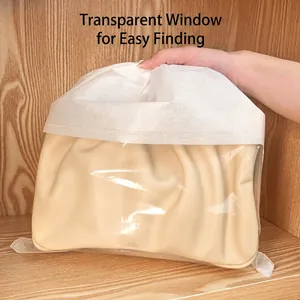 White non-woven dust bag with clear PVC window and drawstring for closet handbag storage