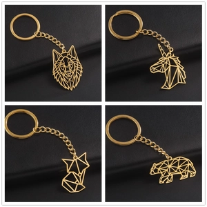Minimalist Stainless Steel Geometric Hollow Animal Shape Keychain Wolf Unicorn Fox Bear Car Key Ring For Men Women Accessory