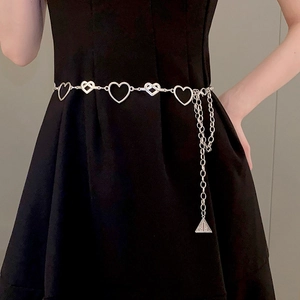 Heart Shape Hollow Out Metal Chain Belt Adjustable Waist Link Jewelry For Women Silver Punk Style Accessories