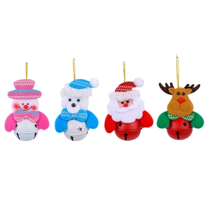 Set of 4 Christmas tree hanging bells featuring Santa, Snowman, Bear and Reindeer characters