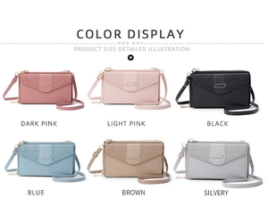Detailed color display of multi-compartment leather crossbody cell phone wallets
