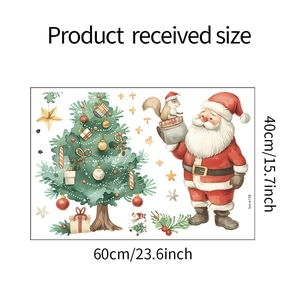 Detail showing the 60x40cm watercolor Christmas wall sticker layout with Santa and tree