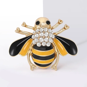 Exquisite honey bee brooch with yellow enamel wings and sparkling crystal rhinestones