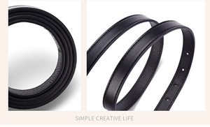 Close-up of black leather belt showing fine stitching and uniform adjustment holes