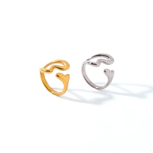Abstract hollow heart open rings in 18K gold and silver plated stainless steel