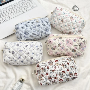 Quilted cartoon pencil case and makeup organizer bag in five cute animal print styles