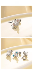Detail view of star-shaped zircon stud earrings with screw back closure and dimensions