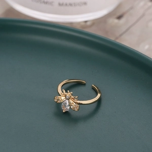 Luxurious gold bee open ring with sparkling cubic zirconia crystals and teardrop stone