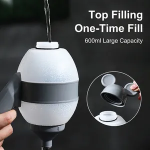 Vertical 600ml pet water dispenser bottle with gray mouse ear cap and frosted texture