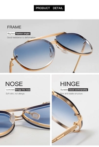 Detail view of gold aviator sunglasses showing soft nose pads and reinforced metal hinges