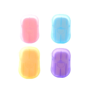 Feuilles de papier savon jetables portables dans quatre mini boîtes de rangement colorées