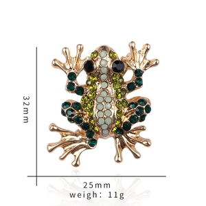 Detail of green crystal frog brooch with dimensions 32mm by 25mm weighing 11g