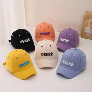 Kids baseball caps with OKKKK 3D embroidery in six colors for casual sun protection