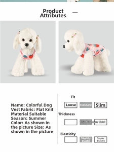 Detailed size chart for pink strawberry print dog vest in flat knit summer fabric