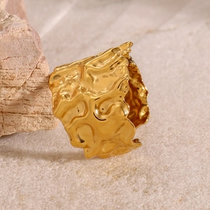 Exaggerated irregular lava texture wide ring in 18k gold plated stainless steel