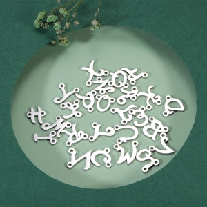 Polished silver stainless steel uppercase alphabet pendants with dual connector holes