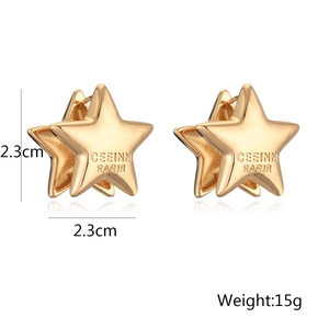 Detail van 2,3 cm gouden ster oorbellen met CEEINN RARIR gravure en een gewicht van 15g