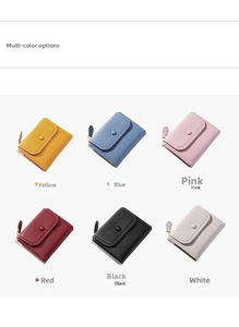 Short faux leather flap wallets for women available in six different pastel colors