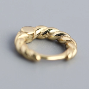 S925 sterling silver chunky twisted rope hoop earrings with textured gold finish