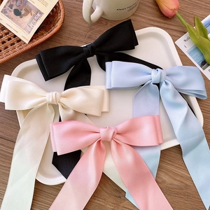 Large Satin Bow Hair Clip With Long Streamers Elegant Double Layer Spring Barrette For Women Girls Balletcore Style