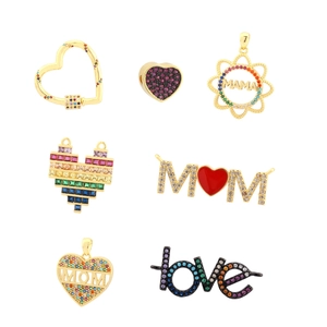 18K gold plated heart pendants with colorful cubic zirconia for DIY jewelry making