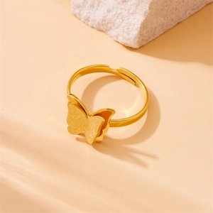 Elegant gold plated stainless steel butterfly ring with adjustable open band for women