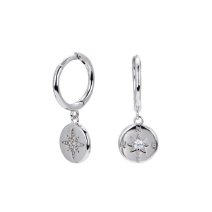 S925 sterling silver hoop earrings with North Star and compass charms and zircon stones