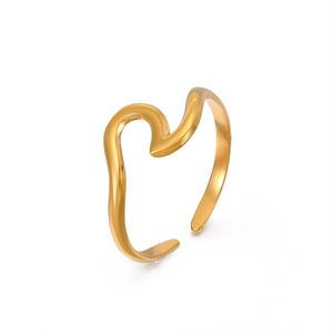 Minimalist gold plated stainless steel open ring with unique wavy irregular design