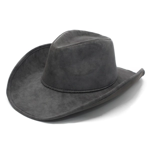 Classic dark grey suede western cowboy hat with wide brim and decorative stitching