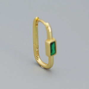 Golden S925 silver U-shaped earring with emerald green zircon in a geometric design