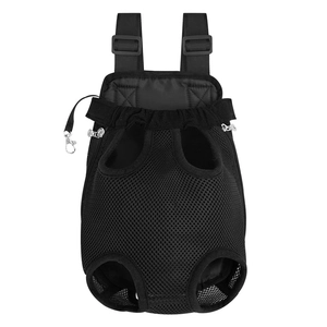 Detail view of breathable black pet carrier with mesh fabric and secure metal buckles