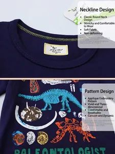 Boys navy long sleeve dinosaur t-shirt with paleontologist embroidery and cotton fabric