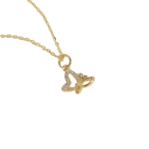 Luxurious gold butterfly pendant necklace with zircon inlay and asymmetrical design