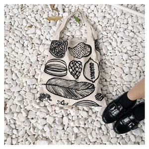 Borsa Tote in Tela da Donna a Grande Capacità Multi Scomparto Con Stampa Disegnata a Mano di Piante e Frutta Borsa a Tracolla Korean Chic