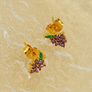 Exquisite 18K gold plated grape earrings with purple and green cubic zirconia stones