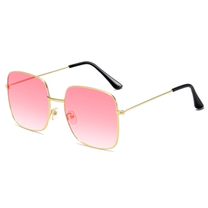 Stylish square oversized sunglasses with pink gradient lenses and slim gold metal frame