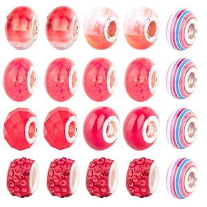 Detailed view of 20 mixed red charms with crystal patterns for DIY bracelet making