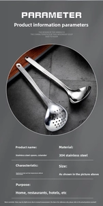 Detail of 304 stainless steel soup ladle set with heat resistance and hanging hole