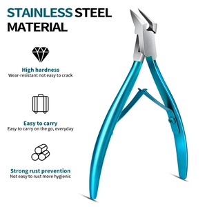 Stainless steel ingrown nail nipper with blue handles for cuticle removal and pedicure